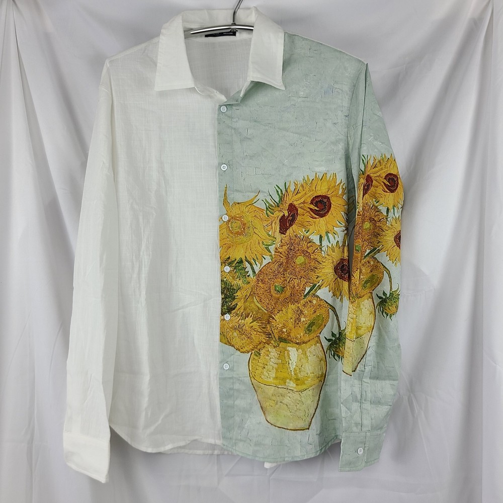 Shein Sunflower button up shirt White Sz Large